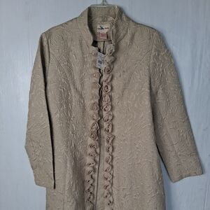 Toffe Apple Women's Jacquard Long Jacket Mandarin Collars Size M Beige